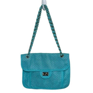 Pink Cosmo teal faux‎ leather conversion shoulder to crossbody link strap bag